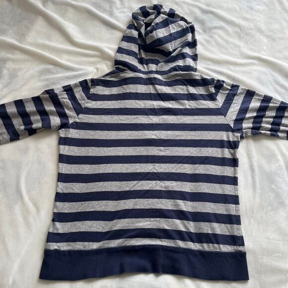Vintage Y2K New York & Company Sport navy and grey striped hoodie tshirt medium - Picture 4 of 6